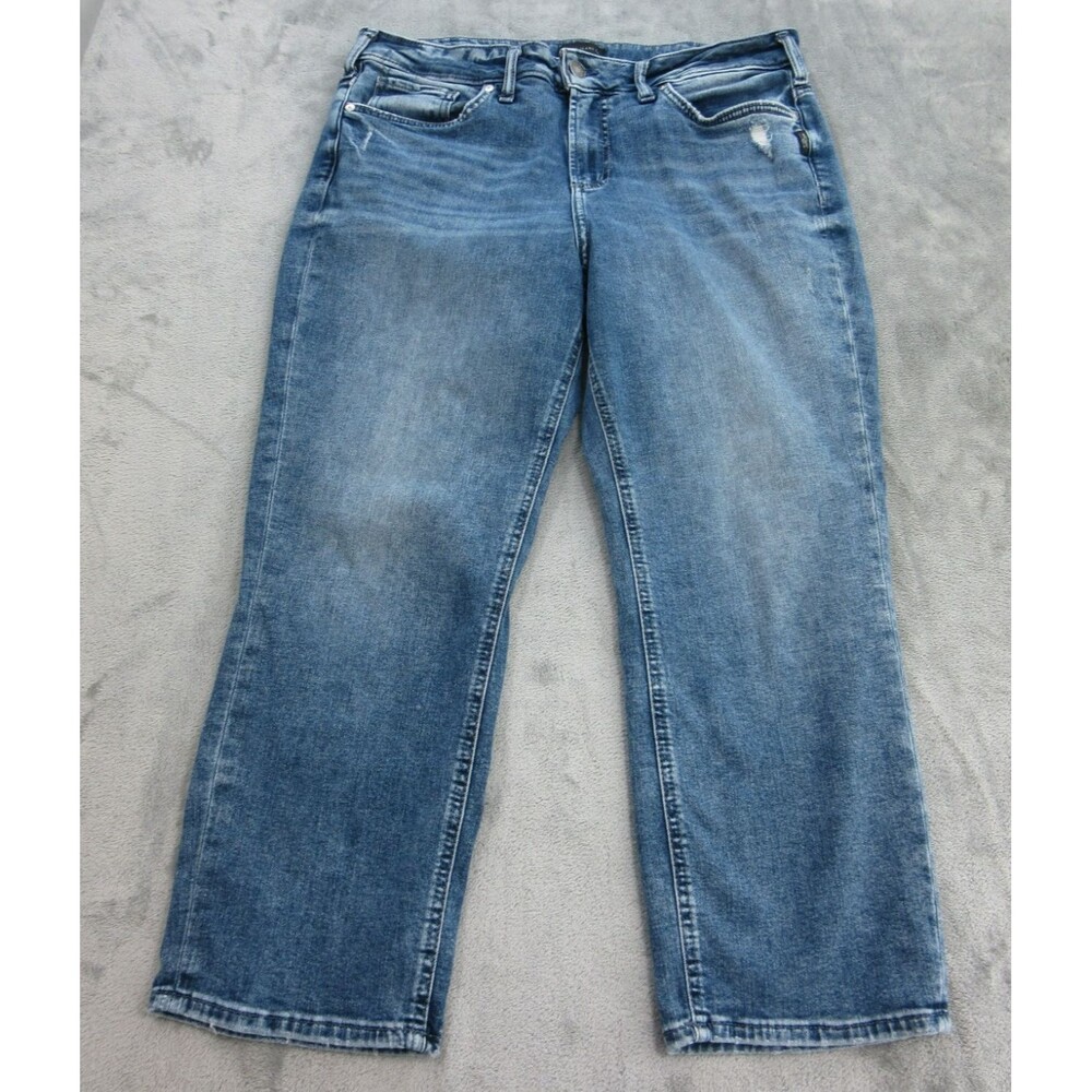 Silver Jeans Women's Size 16W x23 Suki Capri Medium Wash Blue Distressed